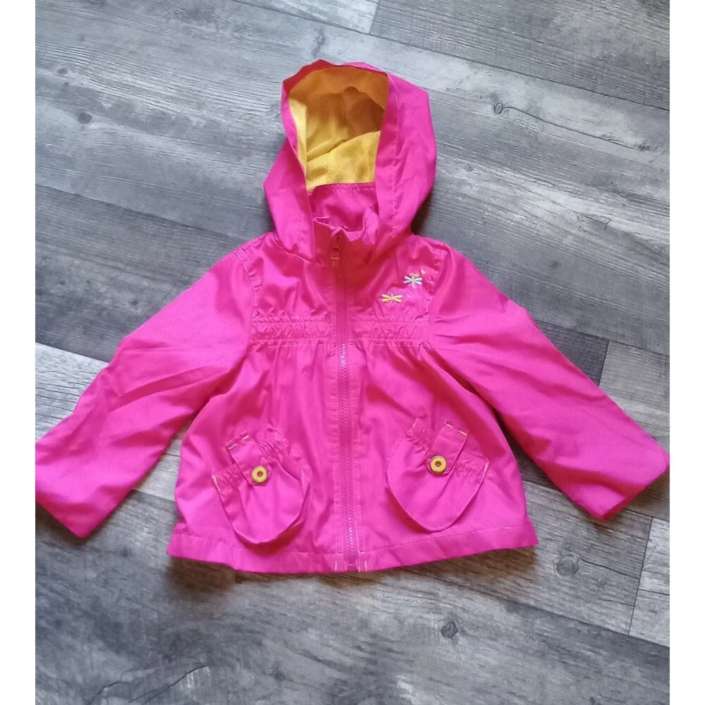 Carter's Girls 24 Mths Pink With Yellow Trim Full Snap Rain Jacket